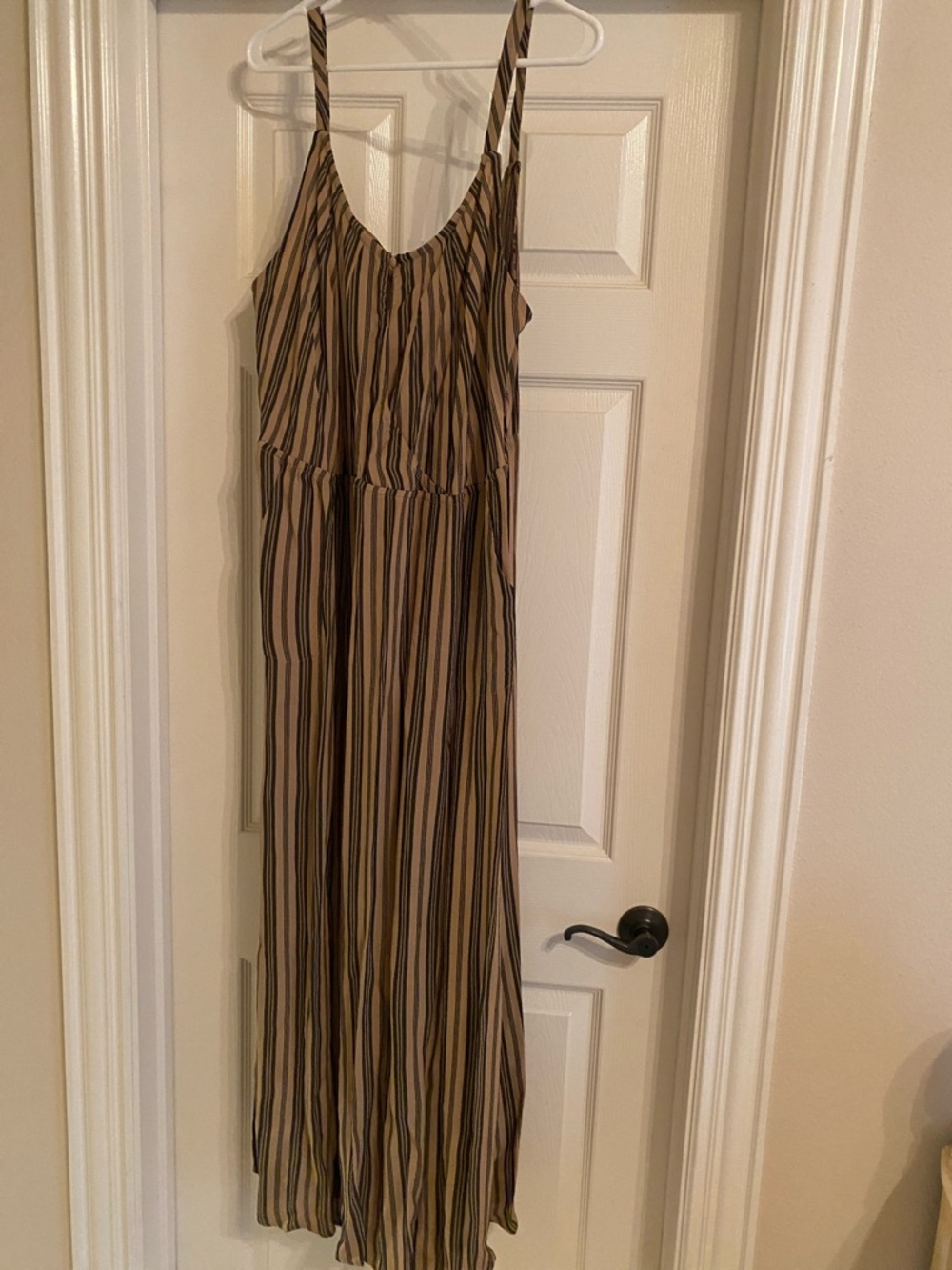Soft Surroundings Striped Spaghetti Strap Dress in Tan & Black